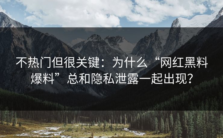 不热门但很关键：为什么“网红黑料爆料”总和隐私泄露一起出现？