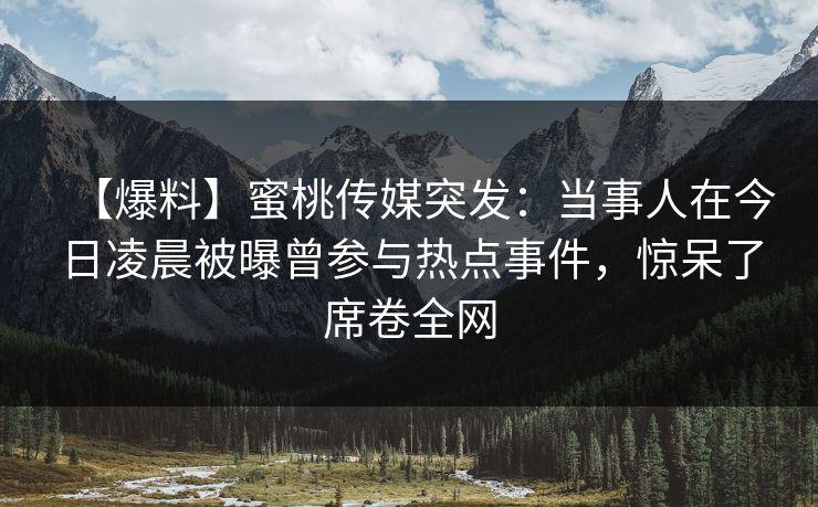 【爆料】蜜桃传媒突发：当事人在今日凌晨被曝曾参与热点事件，惊呆了席卷全网
